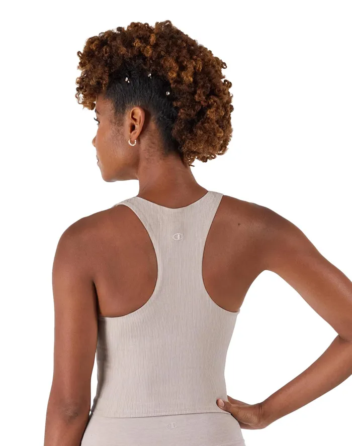 Soft Touch Ribbed Cropped Tank Top C Logo Evening Blush Heather Women Champion TShirts and Tops