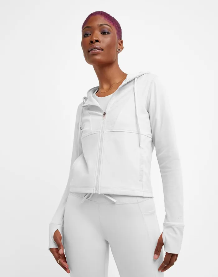 Soft Touch ZipUp Hoodie Jacket C Logo White Women Champion Jackets