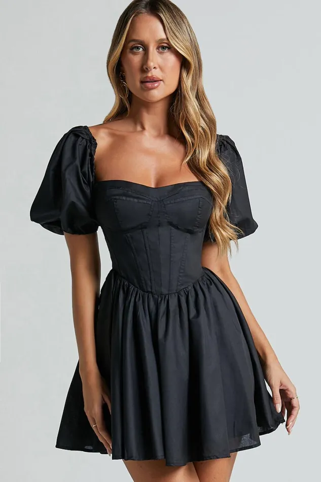 Souza Mini Dress 8211 Fit And Flare Puff Sleeve Corset Dress In Black Women Showpo Dresses Souza Mini Dress 8211 Fit And Flare Puff Sleeve Corset Dress In Black Women Showpo Dresses