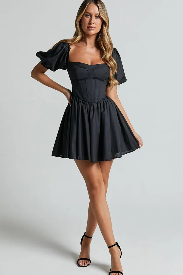 Souza Mini Dress 8211 Fit And Flare Puff Sleeve Corset Dress In Black Women Showpo Dresses