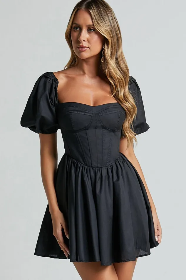 Souza Mini Dress 8211 Fit And Flare Puff Sleeve Corset Dress In Black Women Showpo Dresses