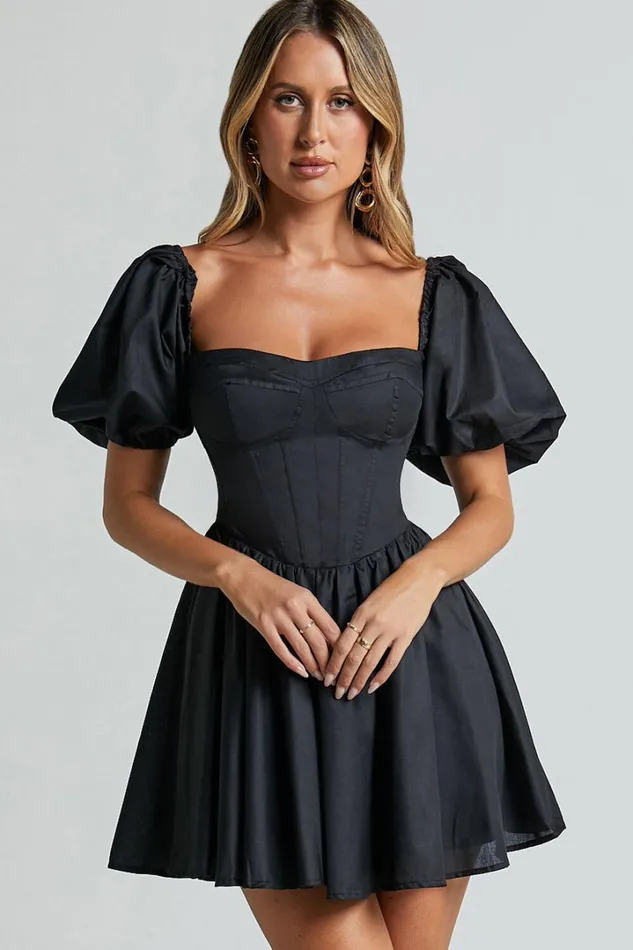 Souza Mini Dress 8211 Fit And Flare Puff Sleeve Corset Dress In Black Women Showpo Dresses