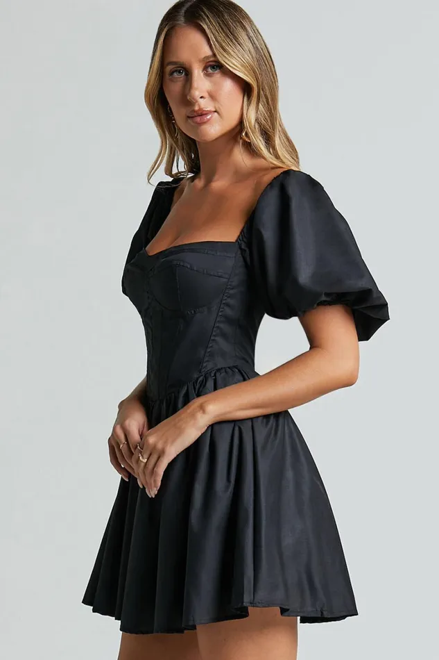 Souza Mini Dress 8211 Fit And Flare Puff Sleeve Corset Dress In Black Women Showpo Dresses