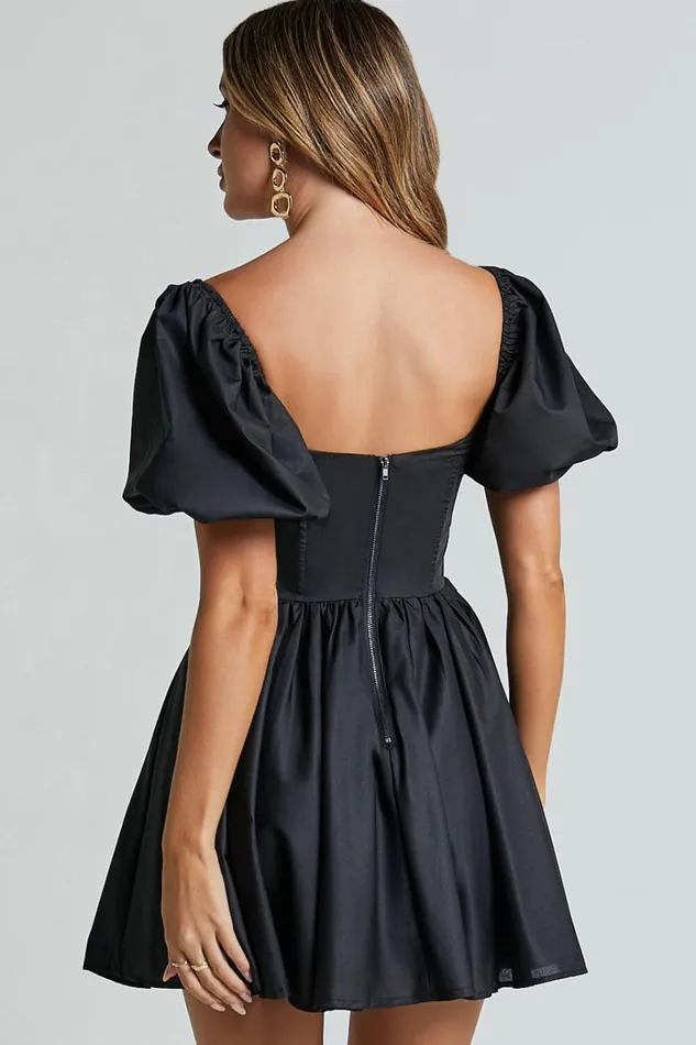 Souza Mini Dress 8211 Fit And Flare Puff Sleeve Corset Dress In Black Women Showpo Dresses
