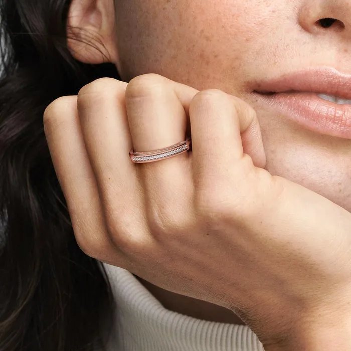 Stackable Rings Women Pandora Online Signature ID Pav Ring Rose Gold Plated