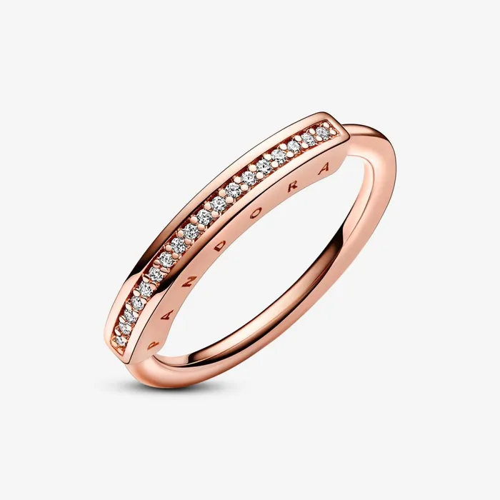 Stackable Rings Women Pandora Online Signature ID Pav Ring Rose Gold Plated