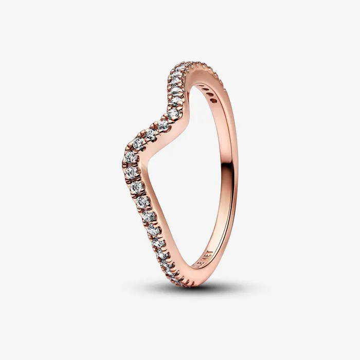 Stackable Rings Women Pandora Sparkling Wave Ring Rose Gold Plated