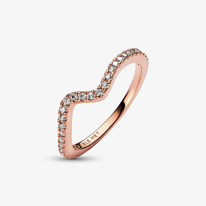 Stackable Rings Women Pandora Sparkling Wave Ring Rose Gold Plated