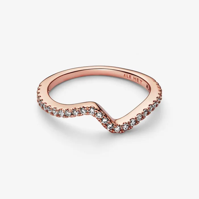 Stackable Rings Women Pandora Sparkling Wave Ring Rose Gold Plated
