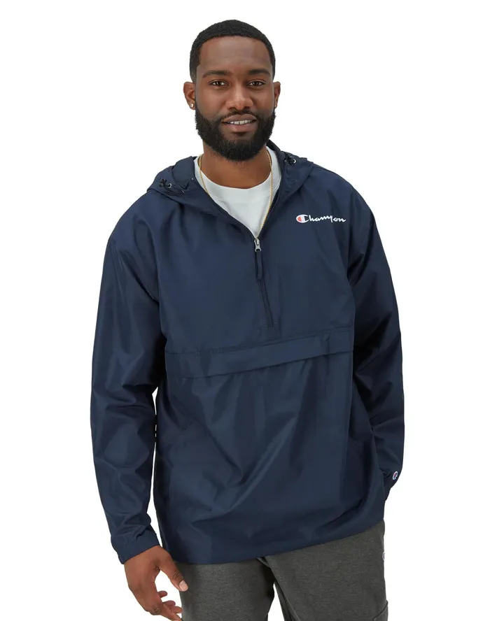 Stadium Packable Jacket Script Logo Big and Tall Navy Men Champion Jackets