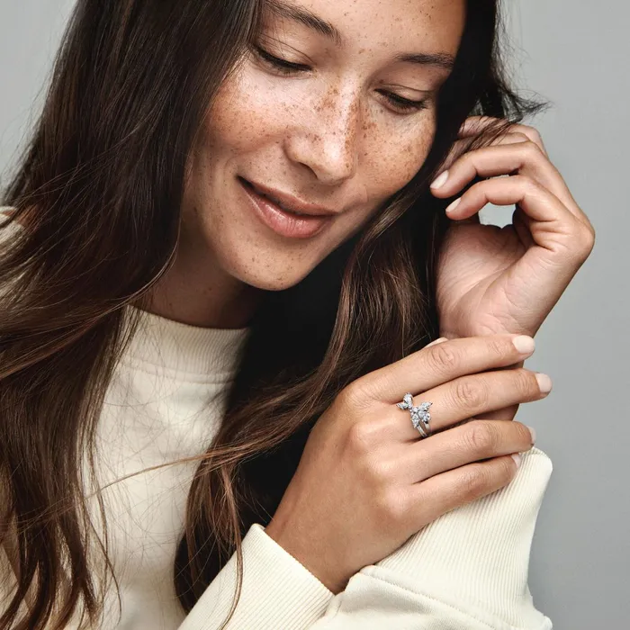 Statement Rings Women Pandora Sparkling Asymmetrical Herbarium Cluster Ring