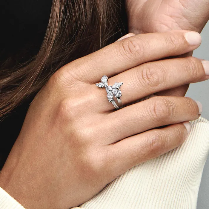 Statement Rings Women Pandora Sparkling Asymmetrical Herbarium Cluster Ring