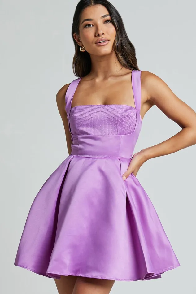 Stephanie Mini Dress 8211 Satin Square Neck Tie Back Dress In Orchid Women Showpo Dresses Stephanie Mini Dress 8211 Satin Square Neck Tie Back Dress In Orchid Women Showpo Dresses