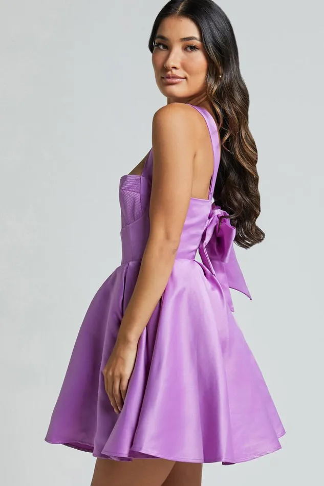 Stephanie Mini Dress 8211 Satin Square Neck Tie Back Dress In Orchid Women Showpo Dresses