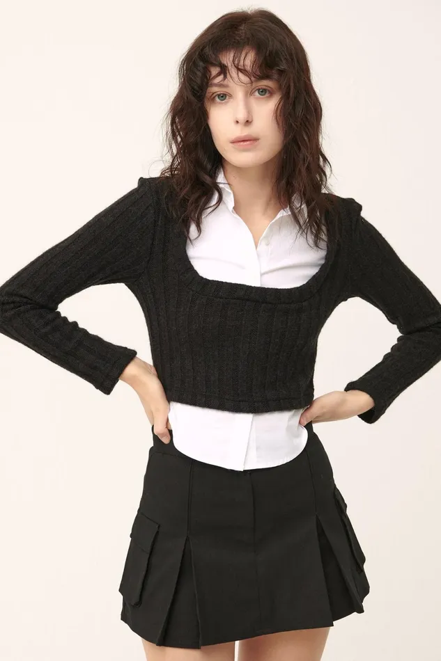 Storets Amelia Shirt Inset Crop Top Women Crop Tops