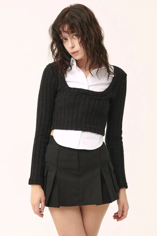 Storets Amelia Shirt Inset Crop Top Women Crop Tops Storets Amelia Shirt Inset Crop Top Women Crop Tops