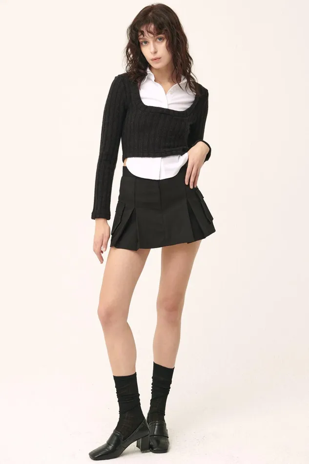 Storets Amelia Shirt Inset Crop Top Women Crop Tops Storets Amelia Shirt Inset Crop Top Women Crop Tops