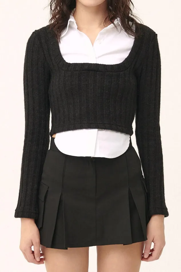 Storets Amelia Shirt Inset Crop Top Women Crop Tops Storets Amelia Shirt Inset Crop Top Women Crop Tops