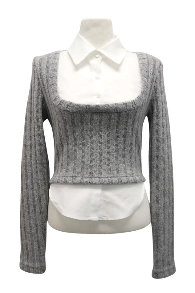 Storets Amelia Shirt Inset Crop Top Women Crop Tops Storets Amelia Shirt Inset Crop Top Women Crop Tops