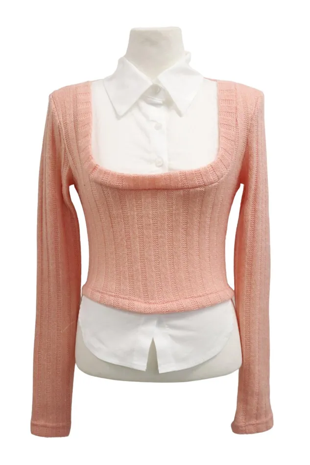 Storets Amelia Shirt Inset Crop Top Women Crop Tops Storets Amelia Shirt Inset Crop Top Women Crop Tops