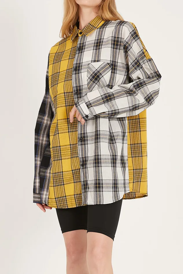 Storets Clara Multi Color Plaid Oversized Shirt Women Shirts and Blouses