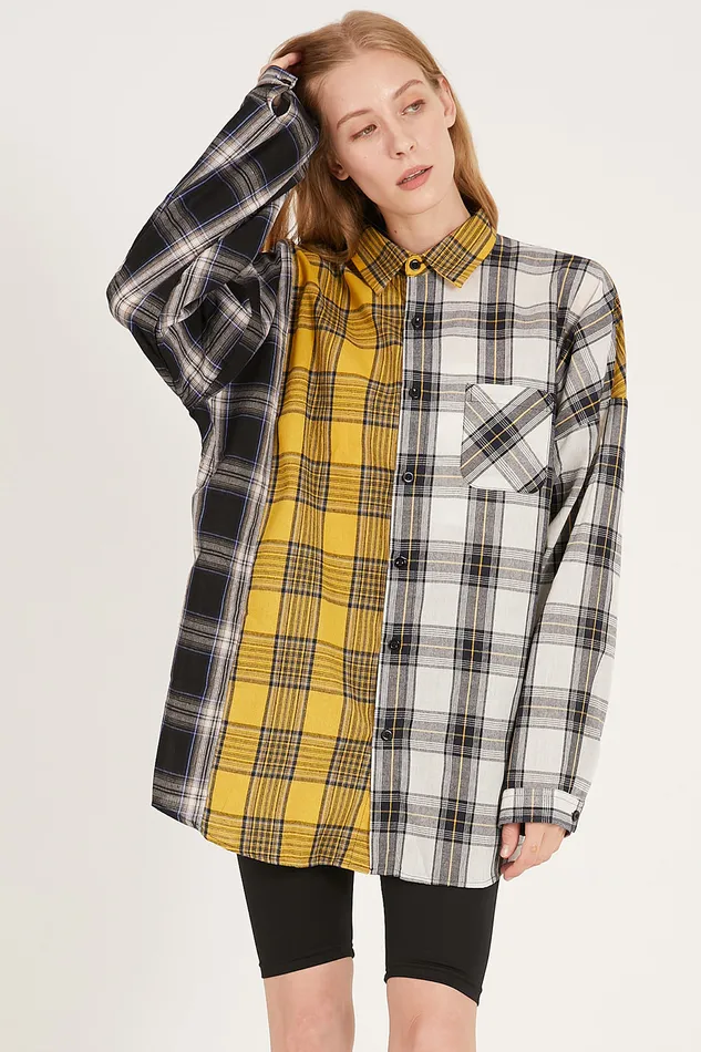 Storets Clara Multi Color Plaid Oversized Shirt Women Shirts and Blouses