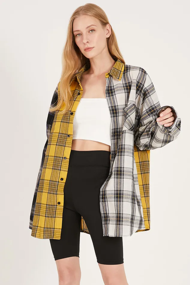 Storets Clara Multi Color Plaid Oversized Shirt Women Shirts and Blouses