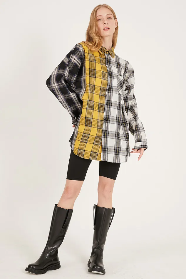 Storets Clara Multi Color Plaid Oversized Shirt Women Shirts and Blouses