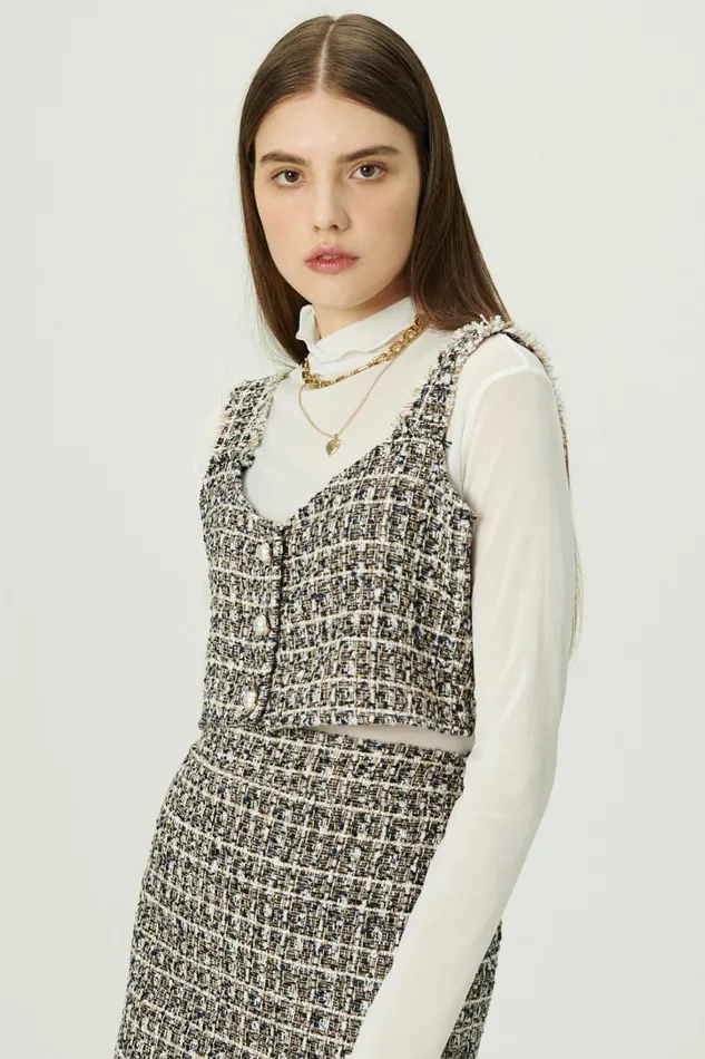Storets Diana Tweed Crop Top Women Tops