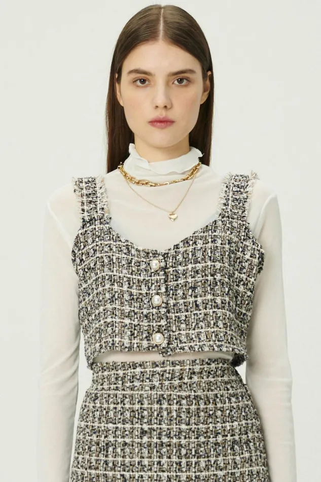 Storets Diana Tweed Crop Top Women Tops
