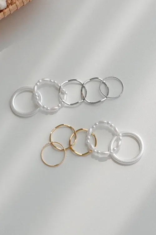 Storets Faux Pearl Wavy Ring Set Women Jewelry