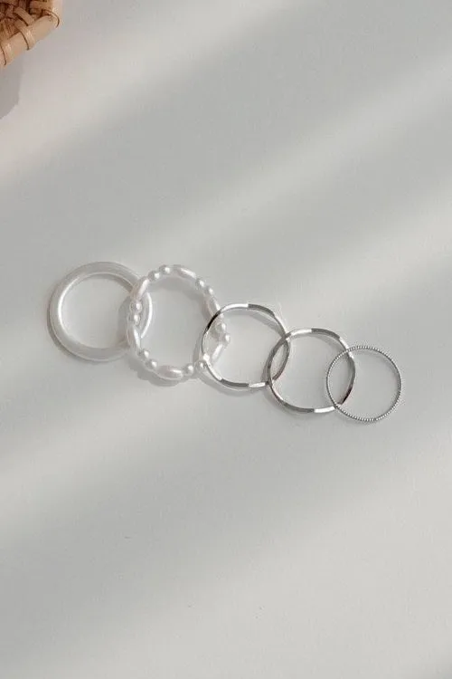 Storets Faux Pearl Wavy Ring Set Women Jewelry