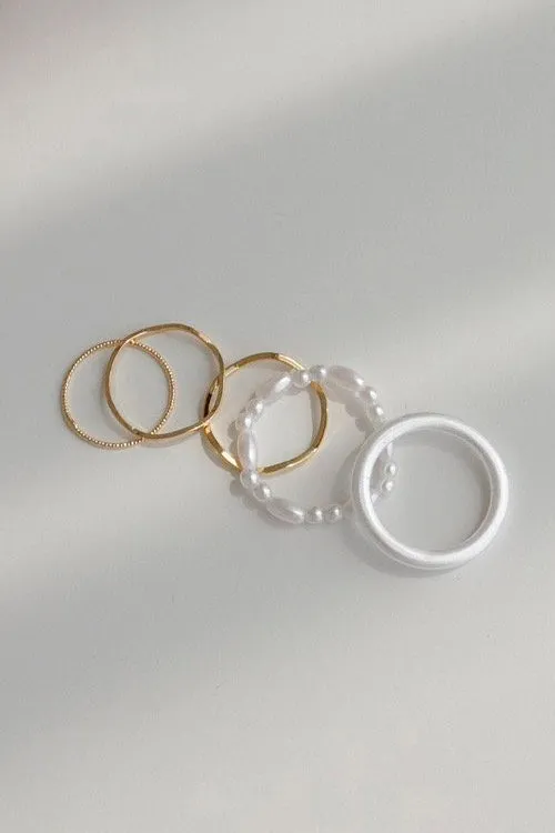 Storets Faux Pearl Wavy Ring Set Women Jewelry
