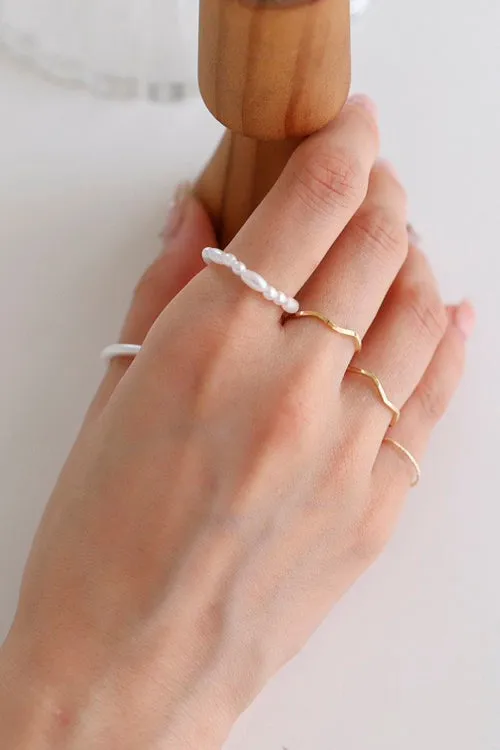 Storets Faux Pearl Wavy Ring Set Women Jewelry