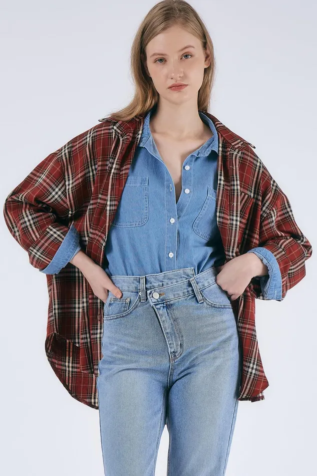 Storets Jenna Oversized Plaid Shirt Women Shirts and Blouses