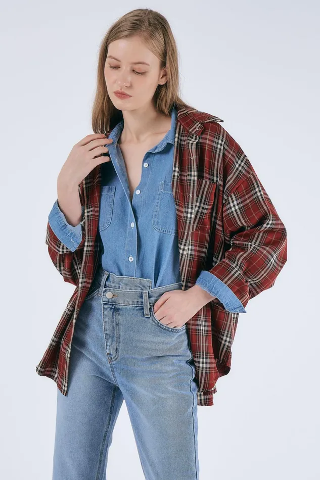 Storets Jenna Oversized Plaid Shirt Women Shirts and Blouses