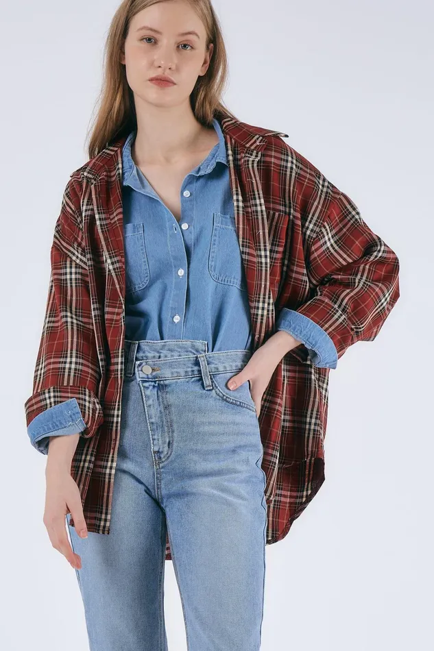 Storets Jenna Oversized Plaid Shirt Women Shirts and Blouses