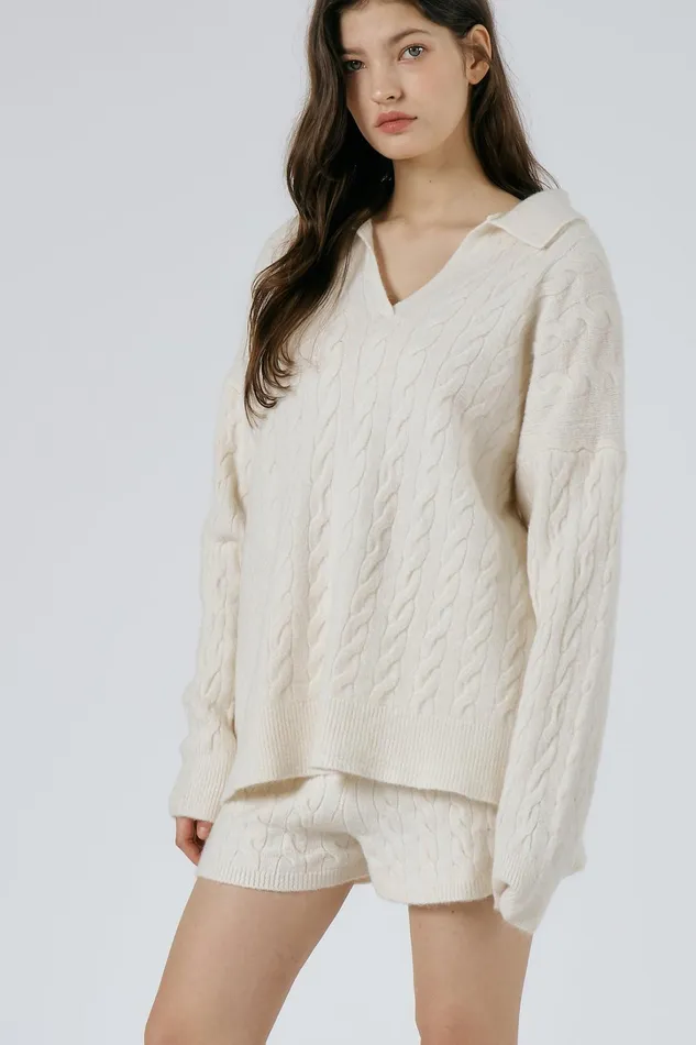 Storets Luna Cable Knitted Top And Shorts Set Women Tops