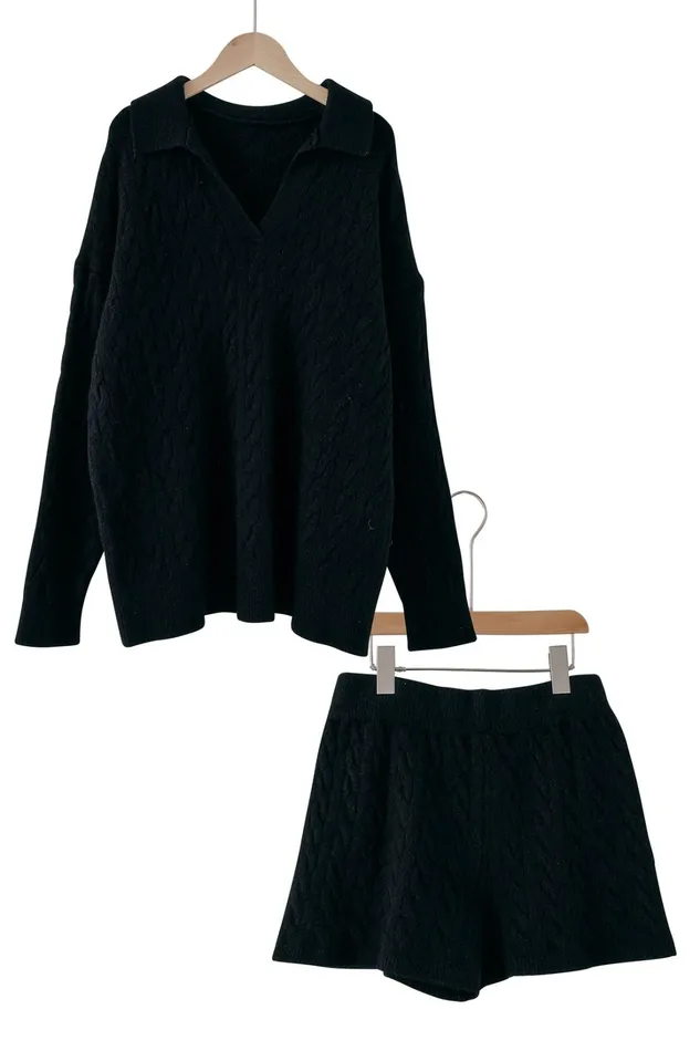 Storets Luna Cable Knitted Top And Shorts Set Women Tops Storets Luna Cable Knitted Top And Shorts Set Women Tops