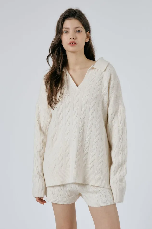 Storets Luna Cable Knitted Top And Shorts Set Women Tops Storets Luna Cable Knitted Top And Shorts Set Women Tops