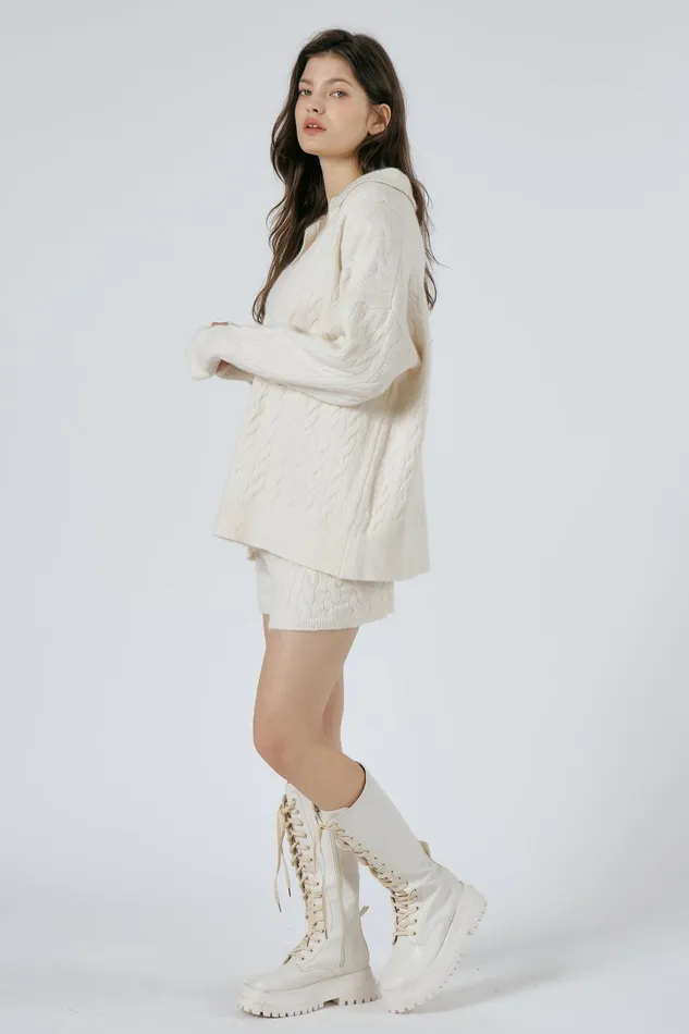 Storets Luna Cable Knitted Top And Shorts Set Women Tops Storets Luna Cable Knitted Top And Shorts Set Women Tops
