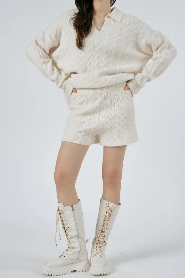 Storets Luna Cable Knitted Top And Shorts Set Women Tops Storets Luna Cable Knitted Top And Shorts Set Women Tops