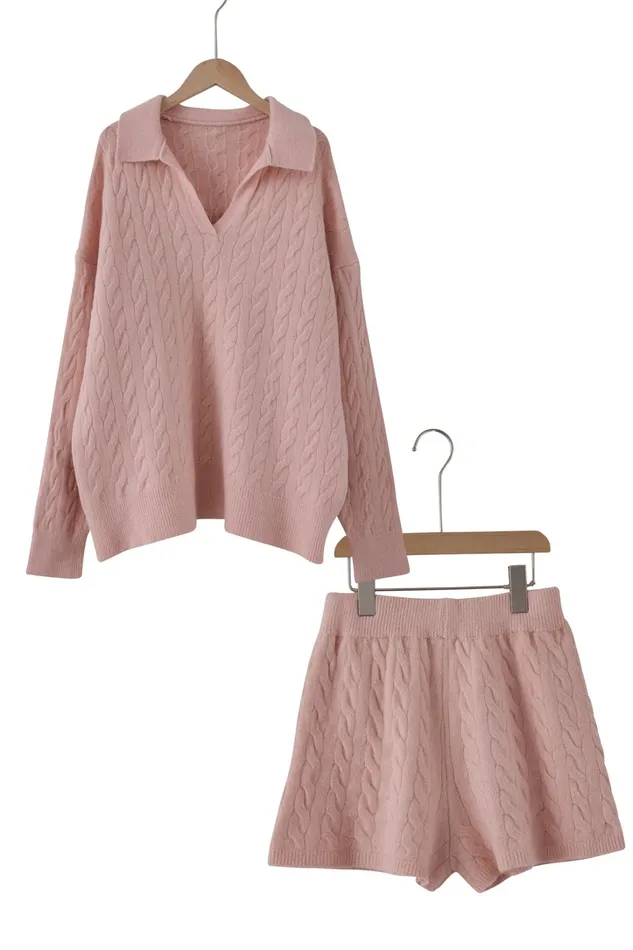 Storets Luna Cable Knitted Top And Shorts Set Women Tops Storets Luna Cable Knitted Top And Shorts Set Women Tops