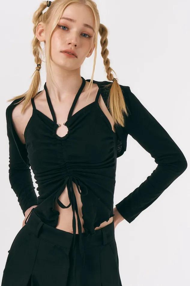 Storets Mindy Ruched Top And Cardi Set Women Tops