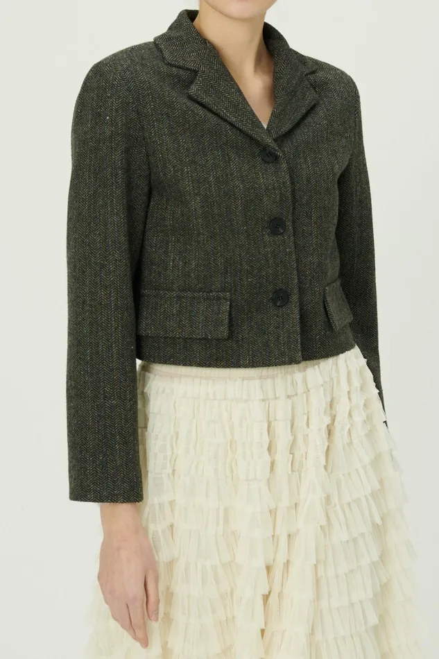 Storets Miquela Herringbone Crop Blazer Women Blazer