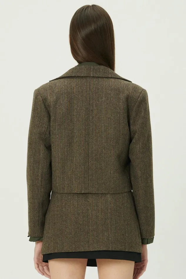Storets Miquela Herringbone Crop Blazer Women Blazer