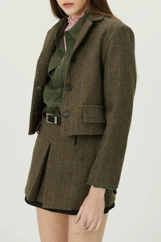 Storets Miquela Herringbone Crop Blazer Women Blazer