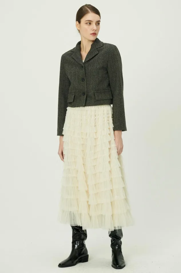 Storets Miquela Herringbone Crop Blazer Women Blazer