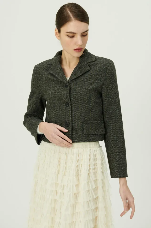 Storets Miquela Herringbone Crop Blazer Women Blazer