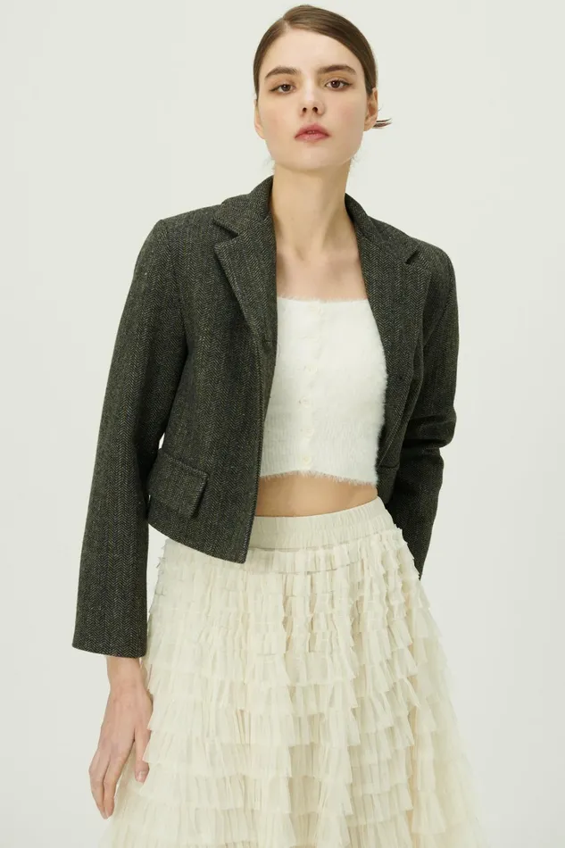 Storets Miquela Herringbone Crop Blazer Women Blazer